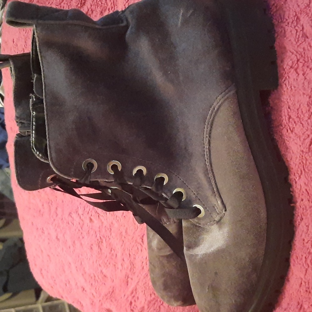 Massimo Gray Velvet Lace Up Rhianna Zip Combat Boots